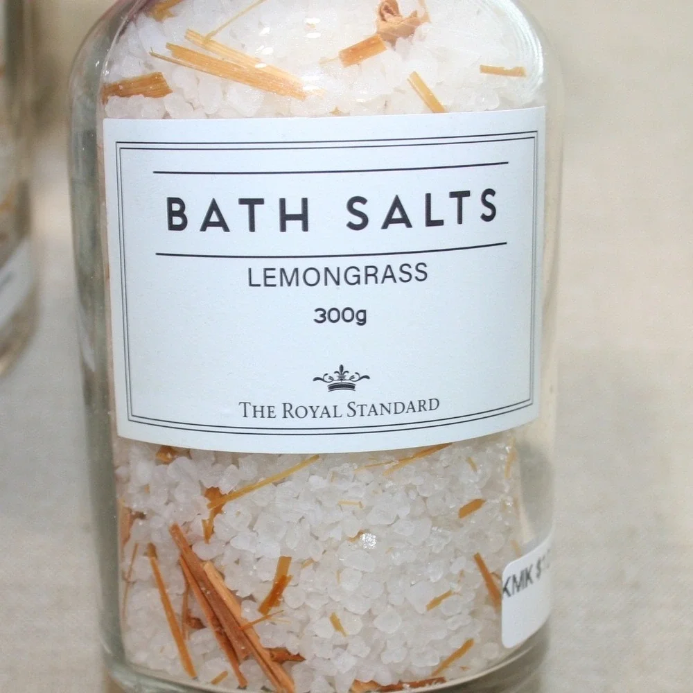 The Royal Standard Lemongrass Bath Salts 300g Glass Jar Cork Stopper Set of 4